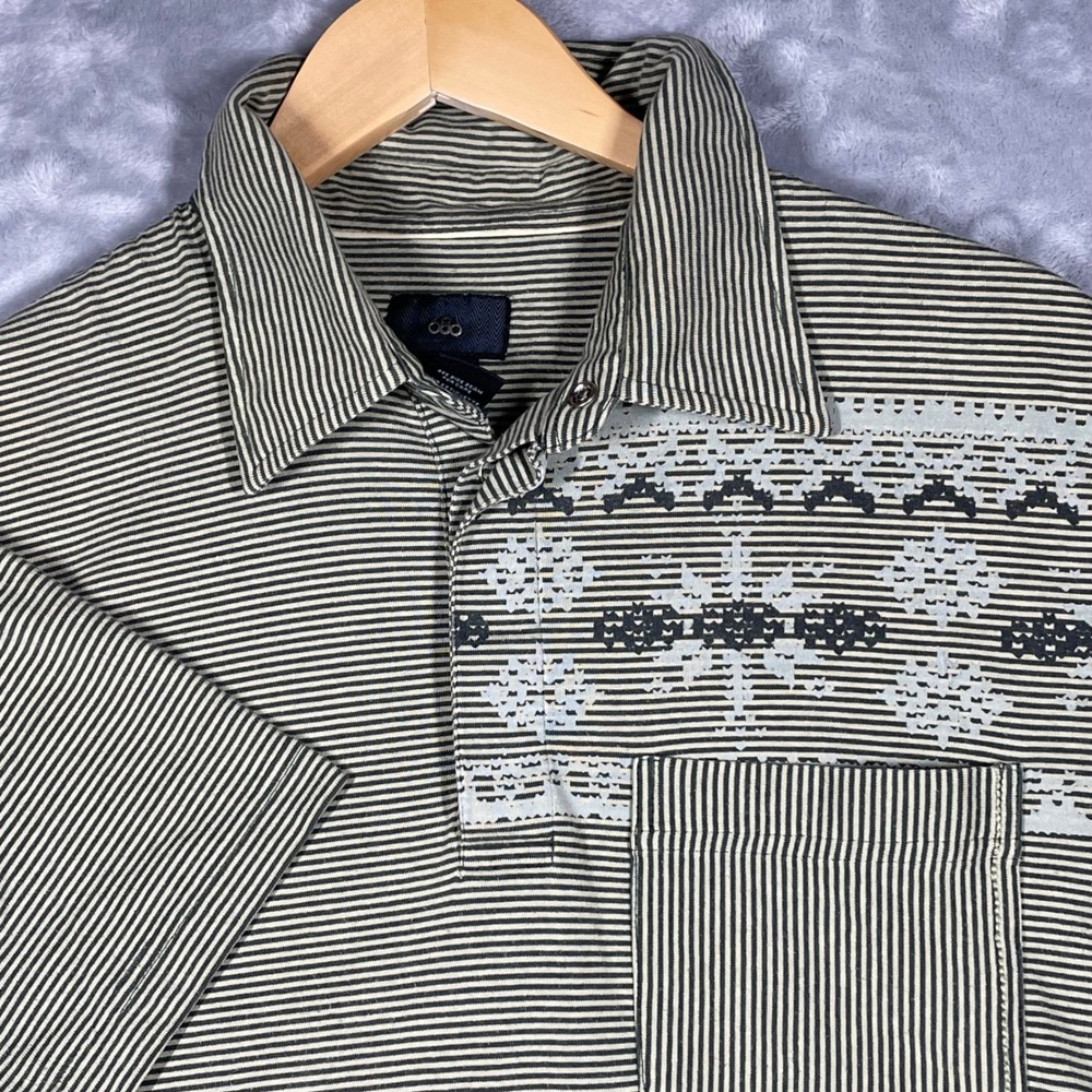 686 Mens Short Sleeve Striped Polo Shirt Pocket Size Medium Green Gray